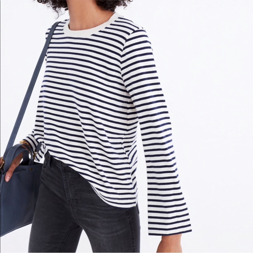 Madewell x Rivet & Thread Navy Stripe Bell Sleeve